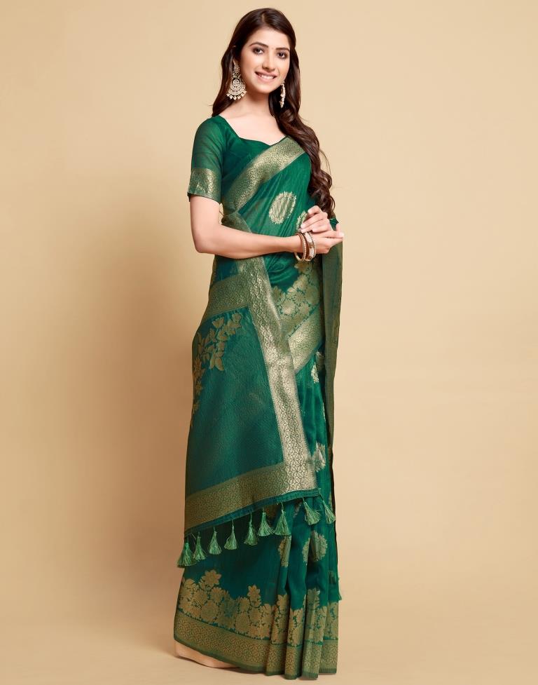 Green Tassel Saree | Leemboodi
