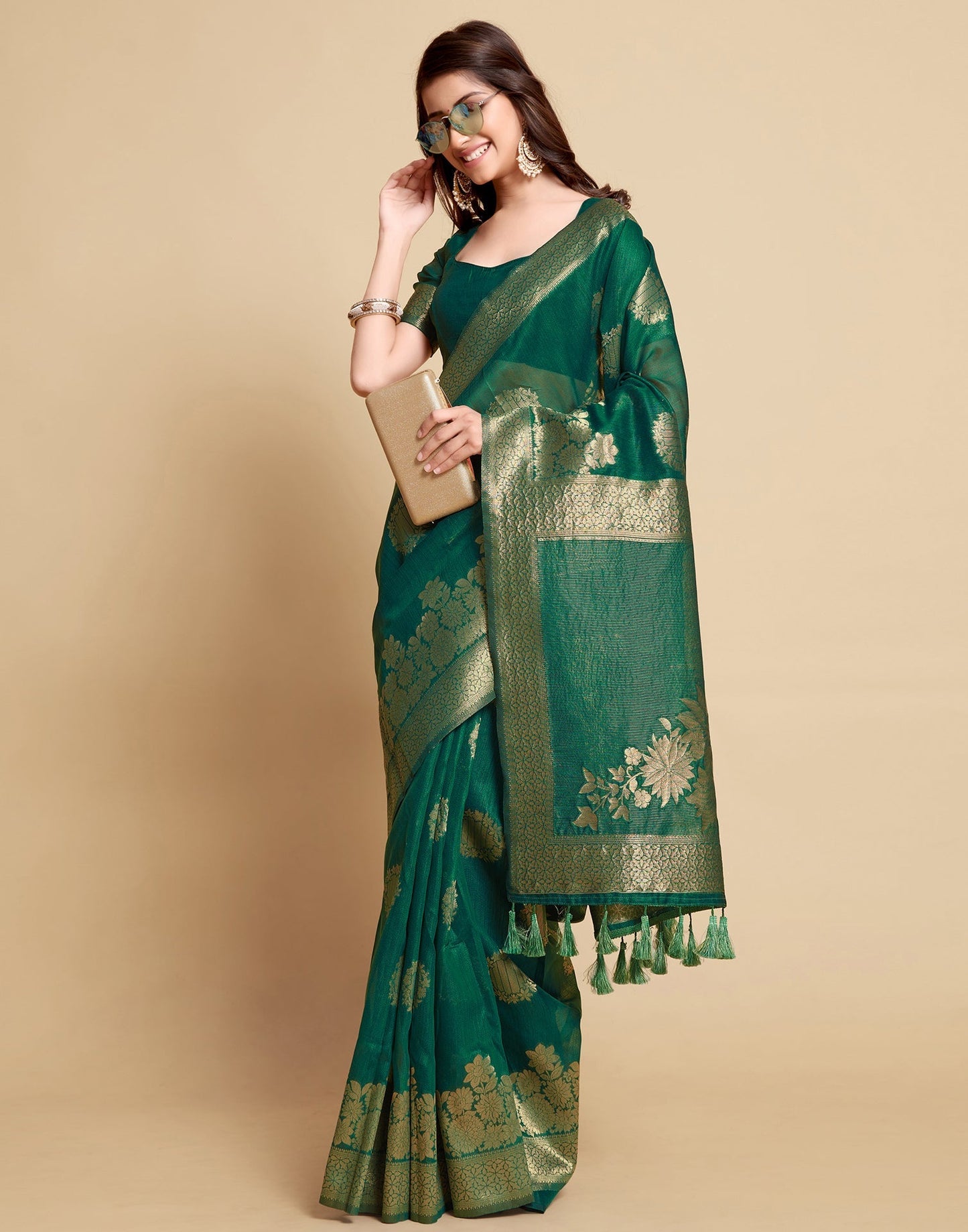 Green Tassel Saree | Leemboodi
