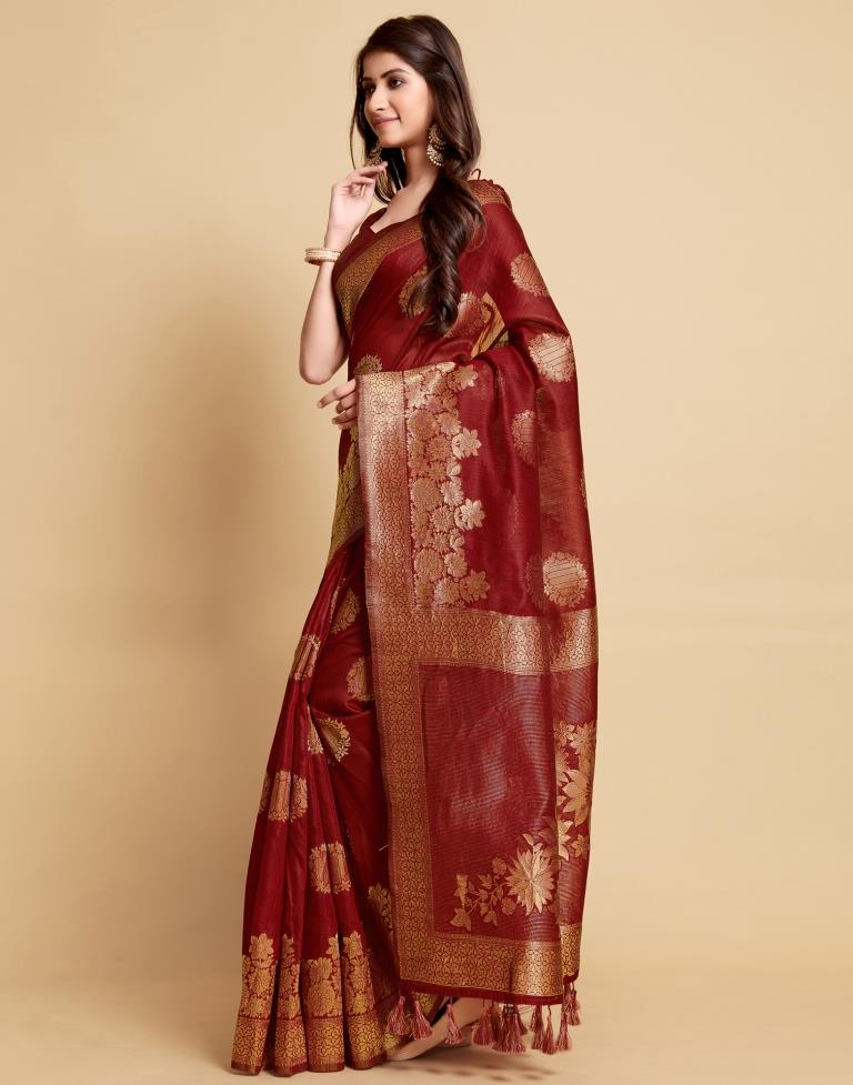 Maroon Tassel Saree | Leemboodi