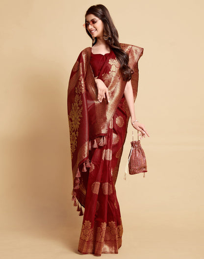 Maroon Tassel Saree | Leemboodi