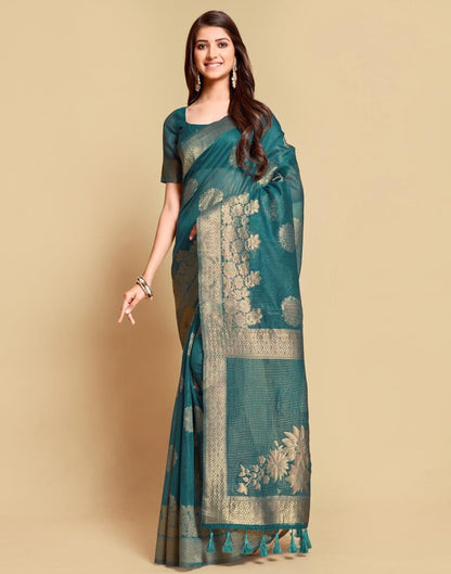 Dark Teal Tassel Saree | Leemboodi