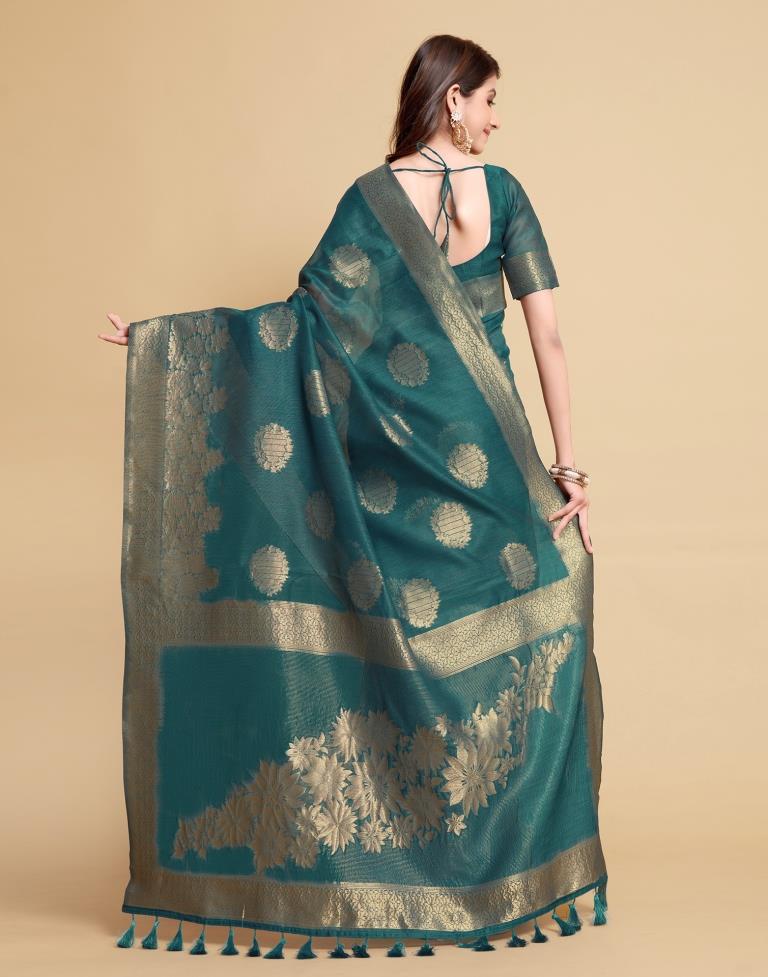 Dark Teal Tassel Saree | Leemboodi