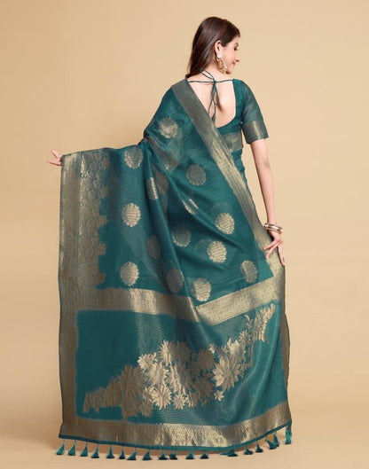 Dark Teal Tassel Saree | Leemboodi