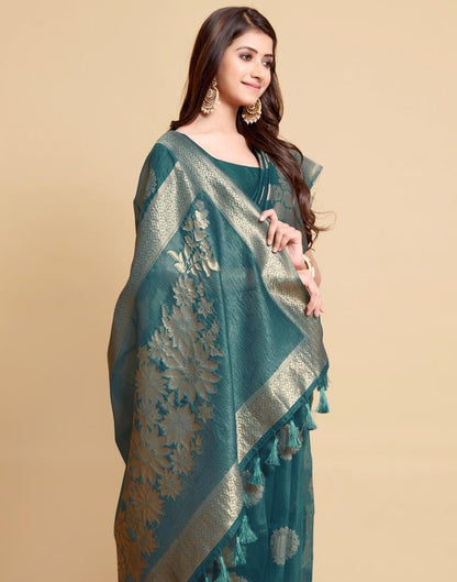 Dark Teal Tassel Saree | Leemboodi
