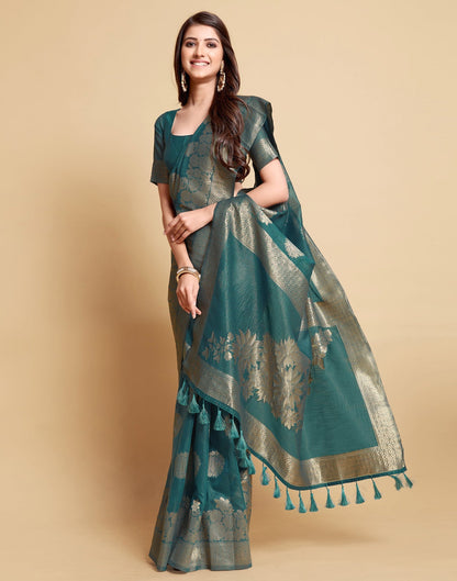 Dark Teal Tassel Saree | Leemboodi