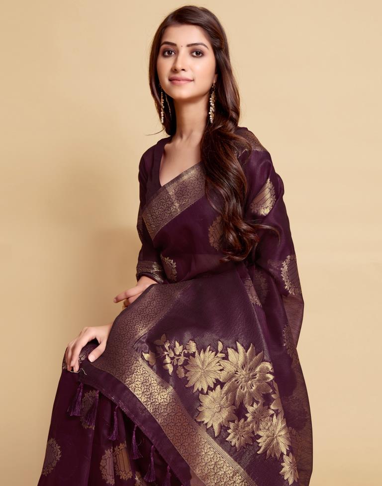 Wine Tassel Saree | Leemboodi