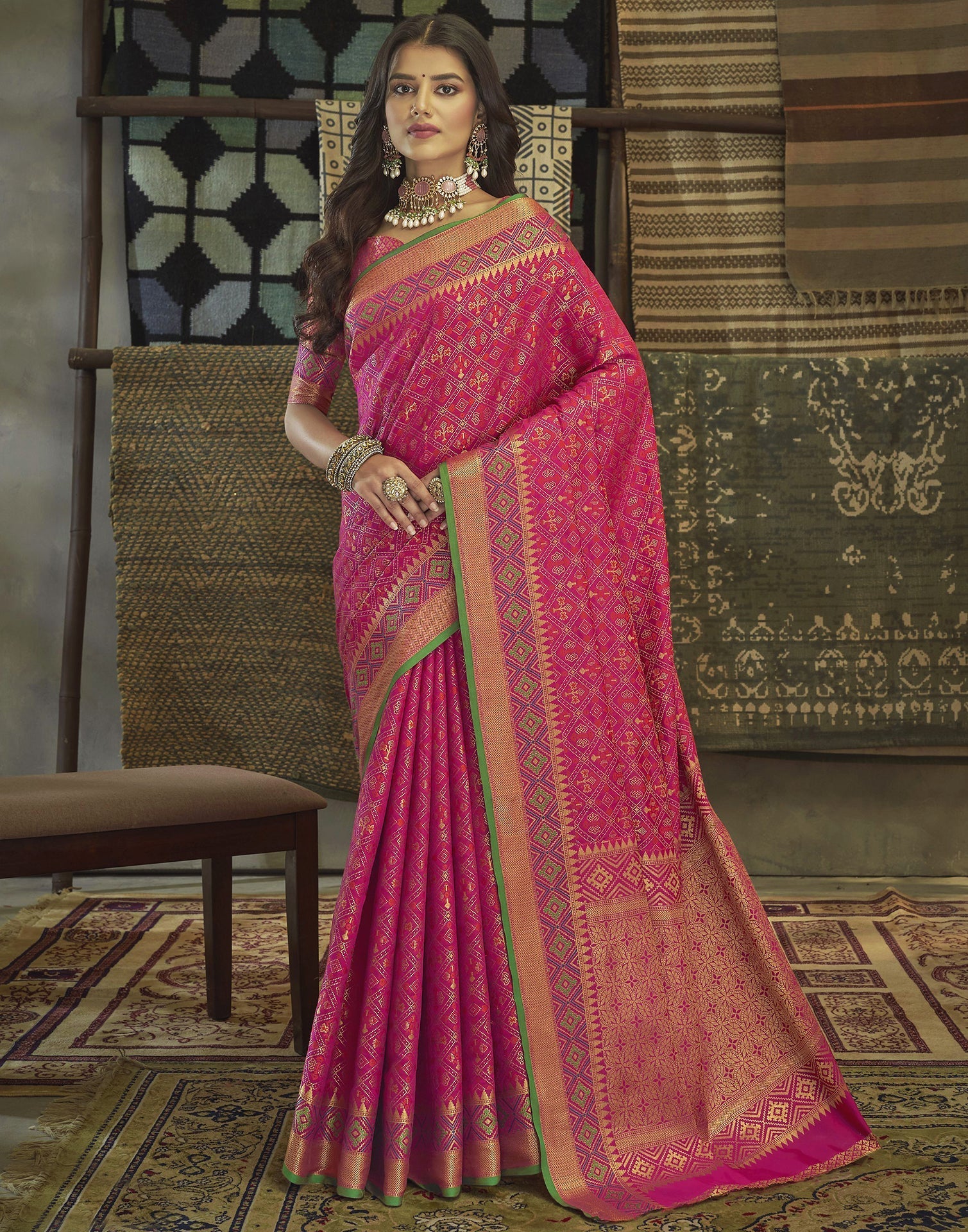 Pink Patola Silk Saree | Leemboodi