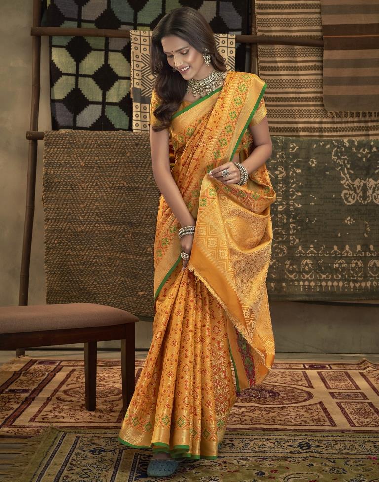 Mustard Yellow Patola Silk Saree | Leemboodi