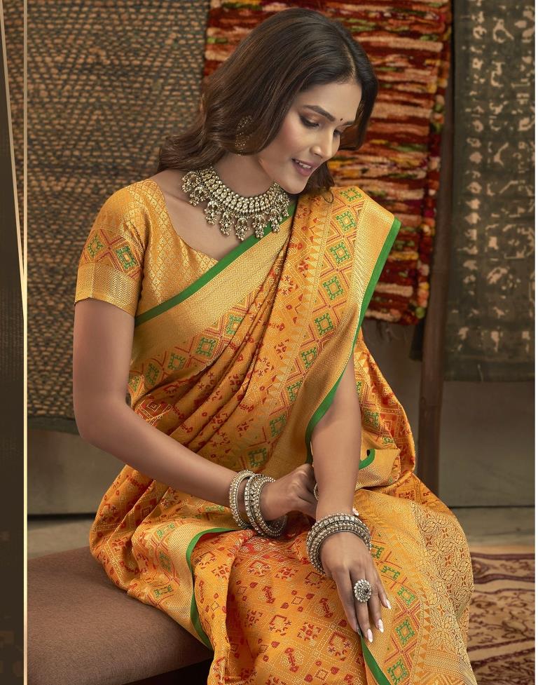 Mustard Yellow Patola Silk Saree | Leemboodi