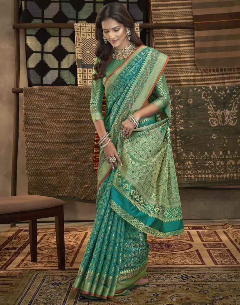 Rama Green Patola Silk Saree | Leemboodi