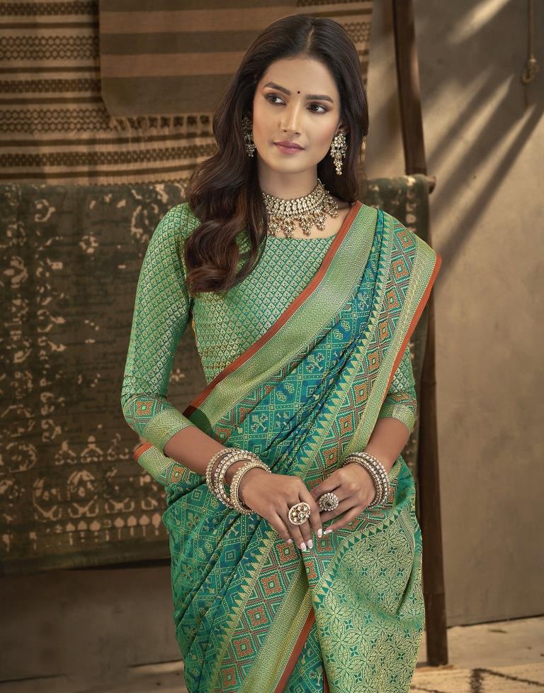 Rama Green Patola Silk Saree | Leemboodi