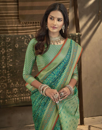 Rama Green Patola Silk Saree | Leemboodi