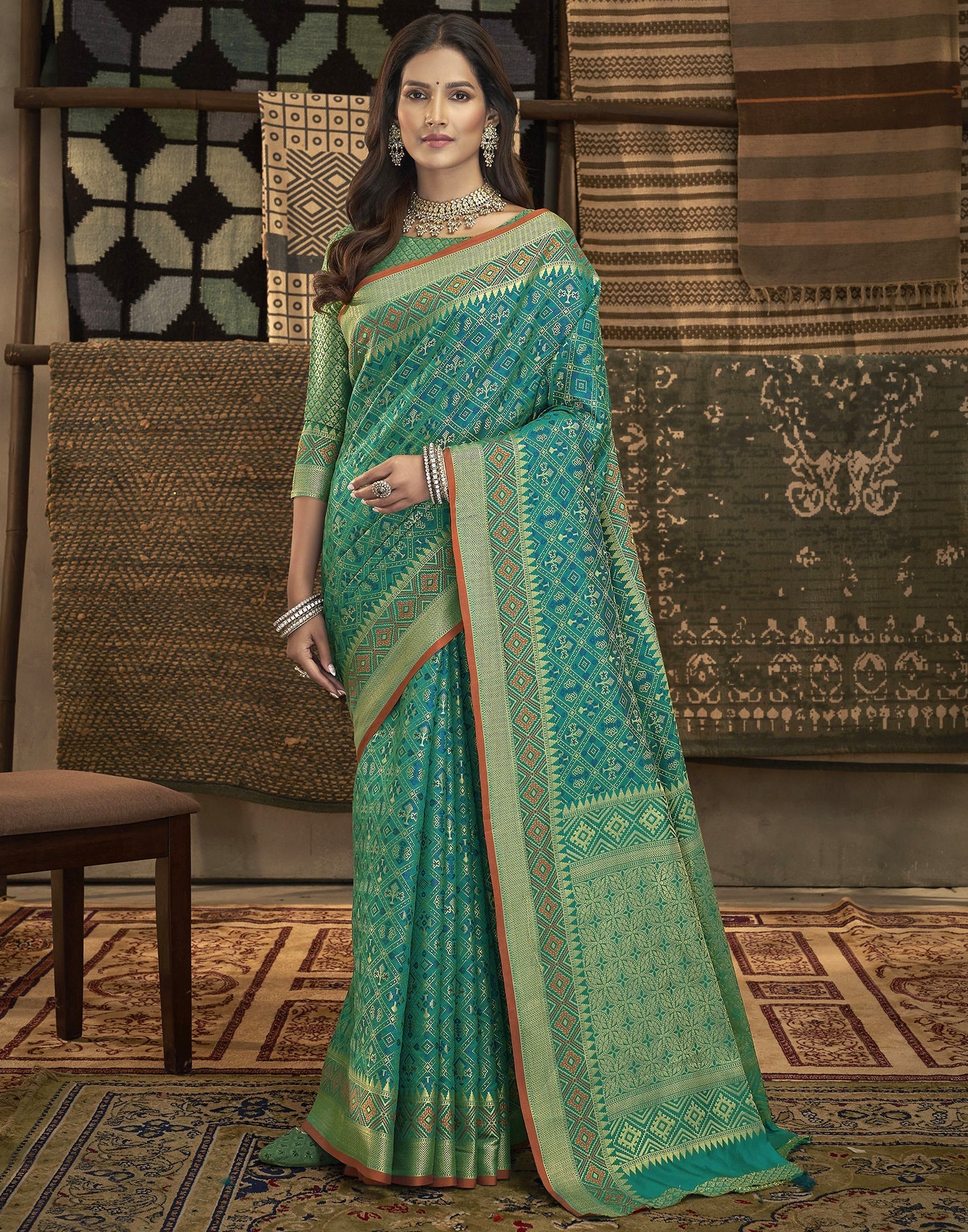 Rama Green Patola Silk Saree | Leemboodi