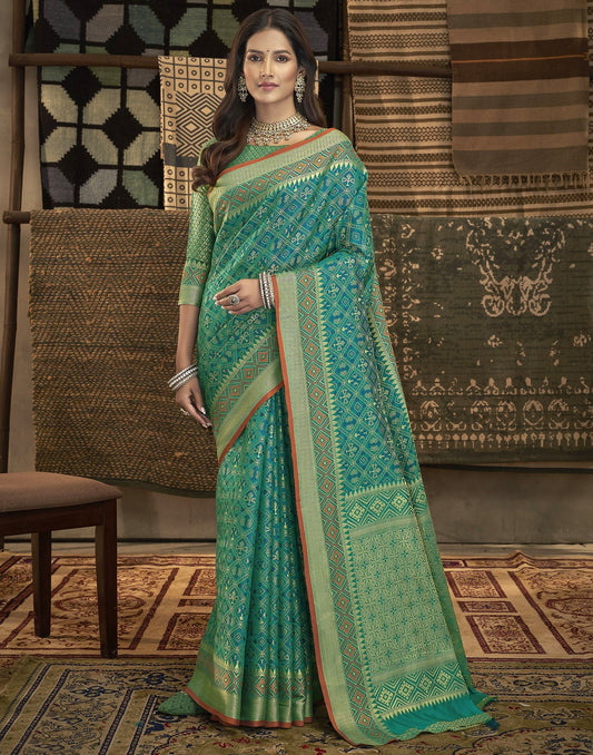Rama Green Patola Silk Saree | Leemboodi