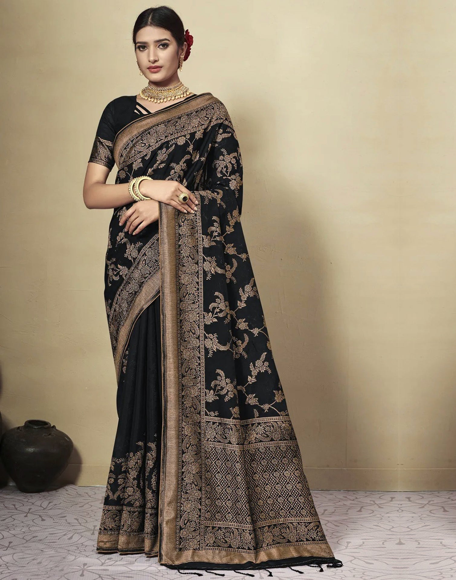 Black Cotton Saree | Leemboodi