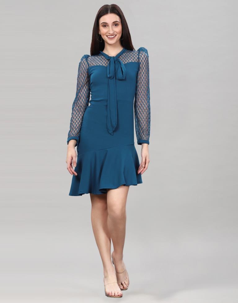 Teal Coloured Lycra Knitted bodycon dress | Sudathi