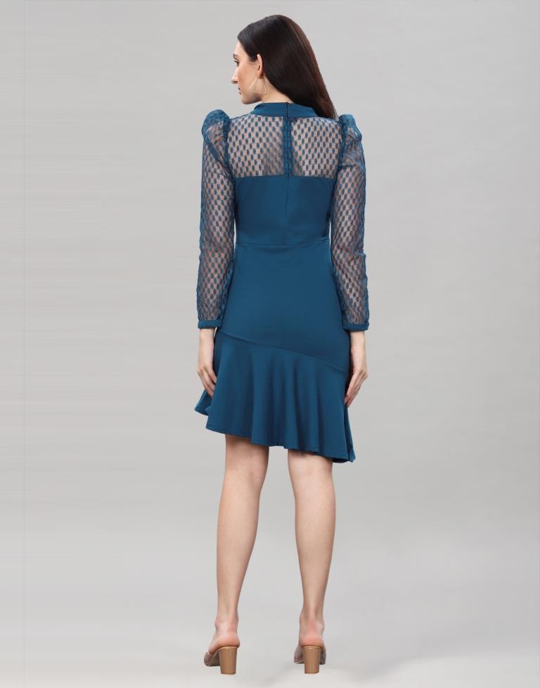 Teal Coloured Lycra Knitted bodycon dress | Sudathi