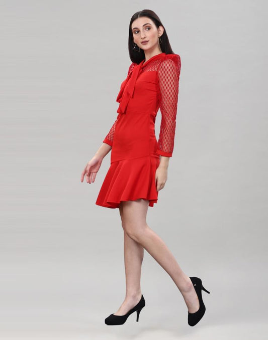 Red Coloured Lycra Knitted bodycon dress | Sudathi