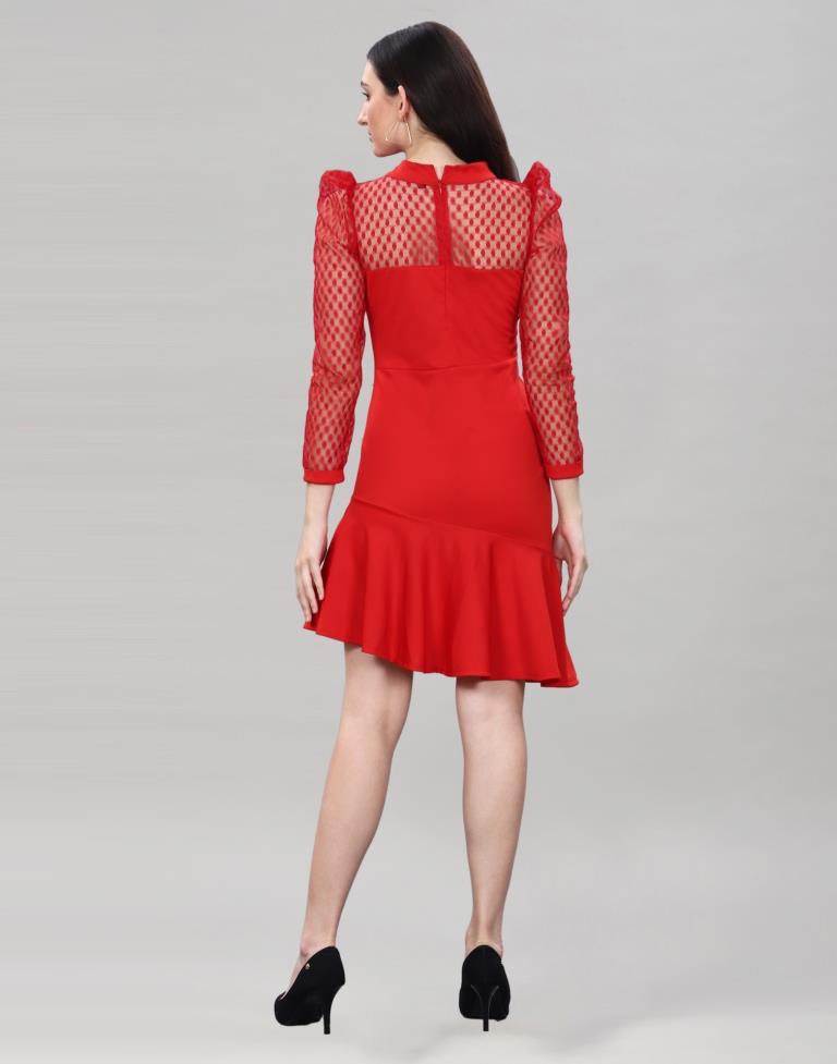 Red Coloured Lycra Knitted bodycon dress | Sudathi