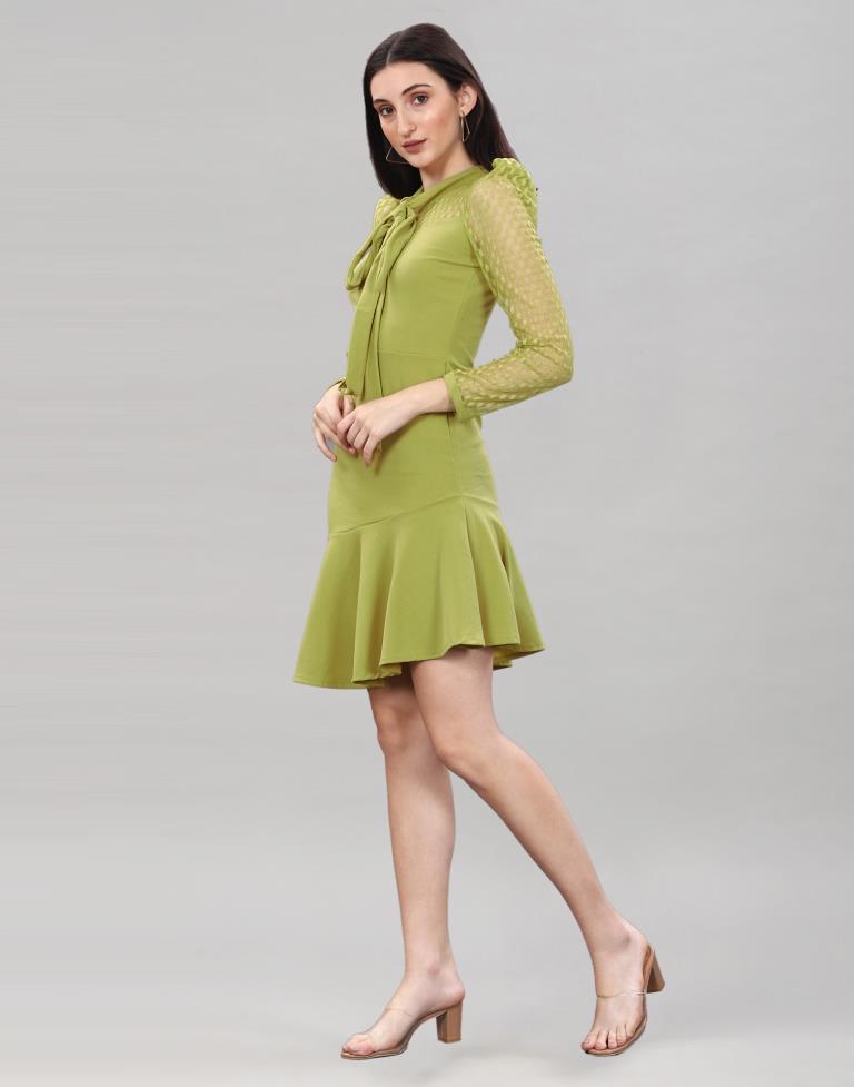 Olive Green Coloured Lycra Knitted bodycon dress | Sudathi