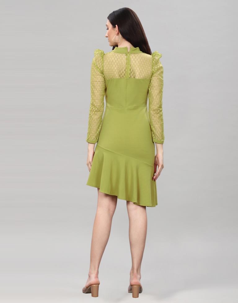 Olive Green Coloured Lycra Knitted bodycon dress | Sudathi