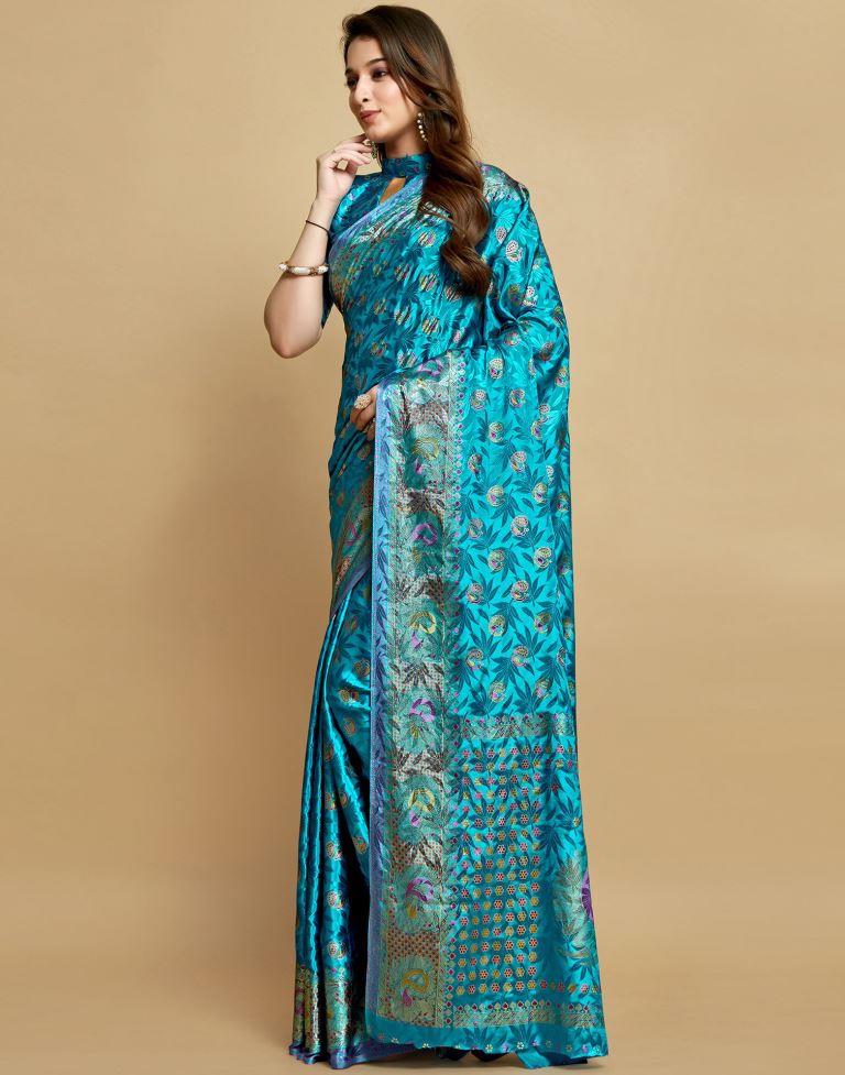 Sky Blue Silk Saree | Leemboodi