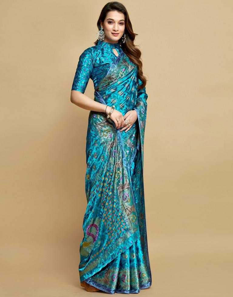 Sky Blue Silk Saree | Leemboodi