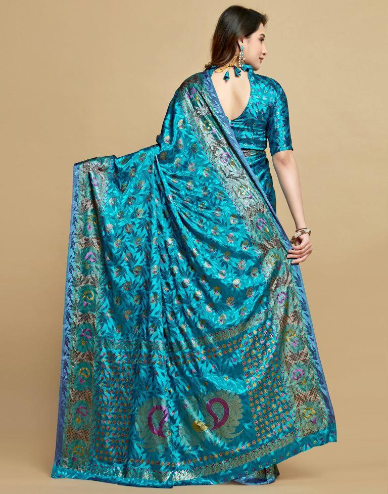 Sky Blue Silk Saree | Leemboodi