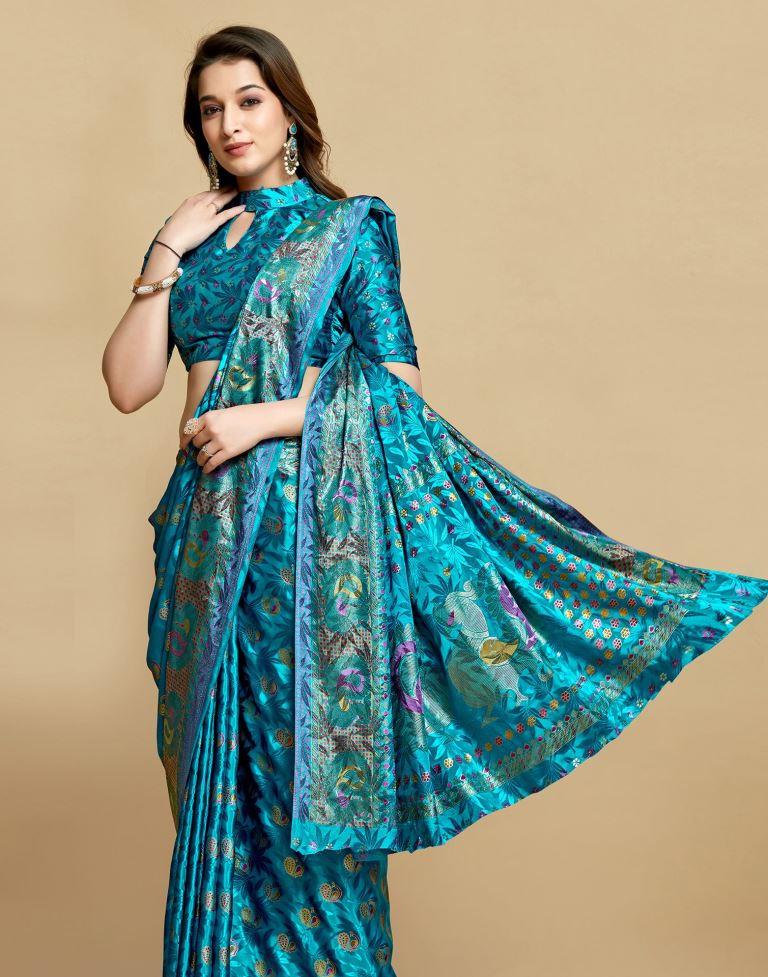 Sky Blue Silk Saree | Leemboodi