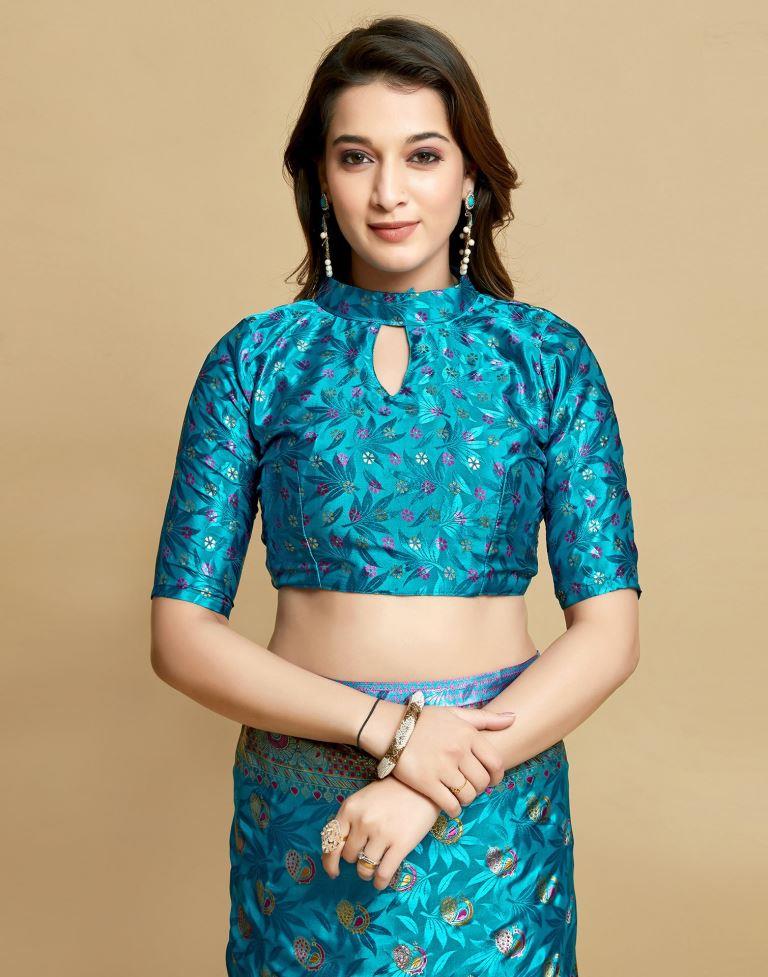 Sky Blue Silk Saree | Leemboodi