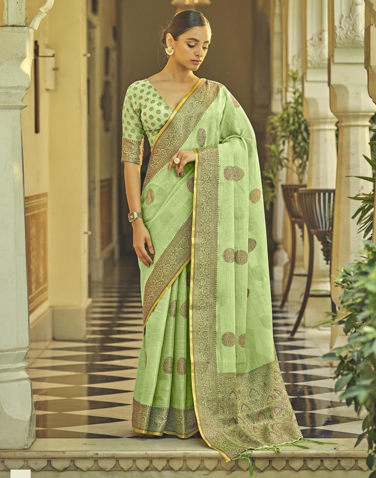 Light Green Linen Saree | Leemboodi