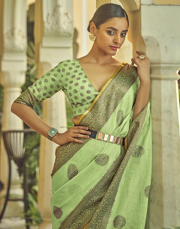 Light Green Linen Saree | Leemboodi