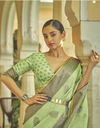 Light Green Linen Saree | Leemboodi