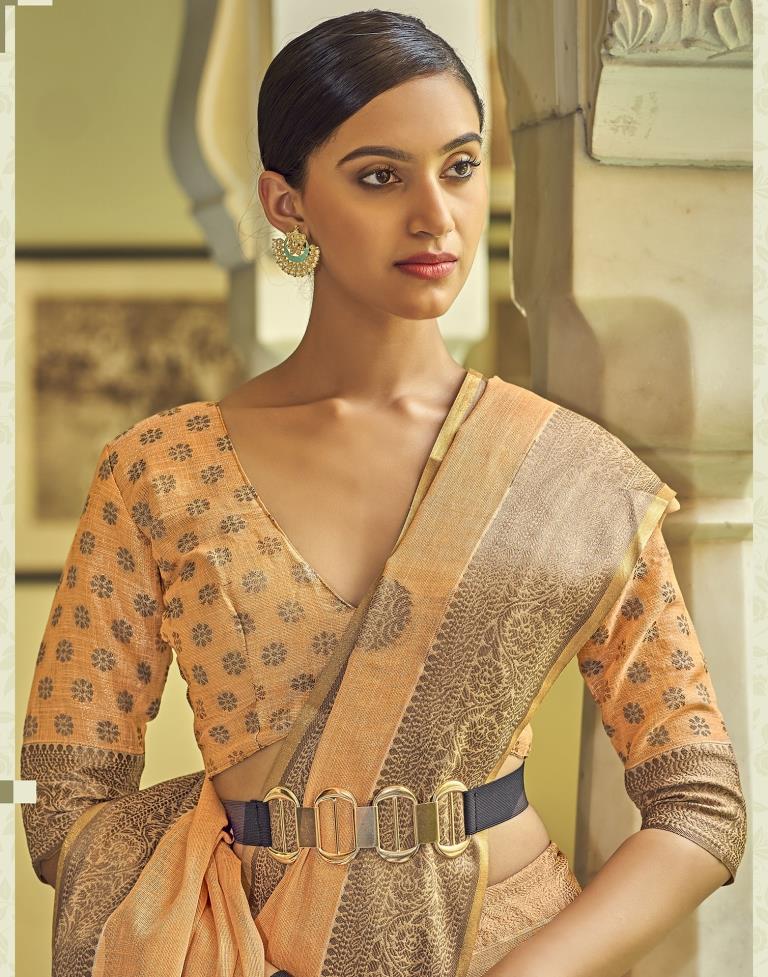 Light Orange Linen Saree | Leemboodi