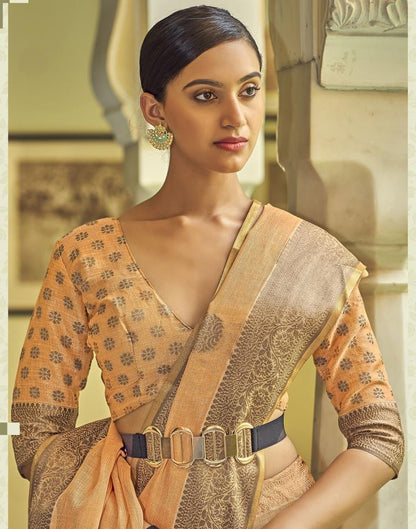 Light Orange Linen Saree | Leemboodi