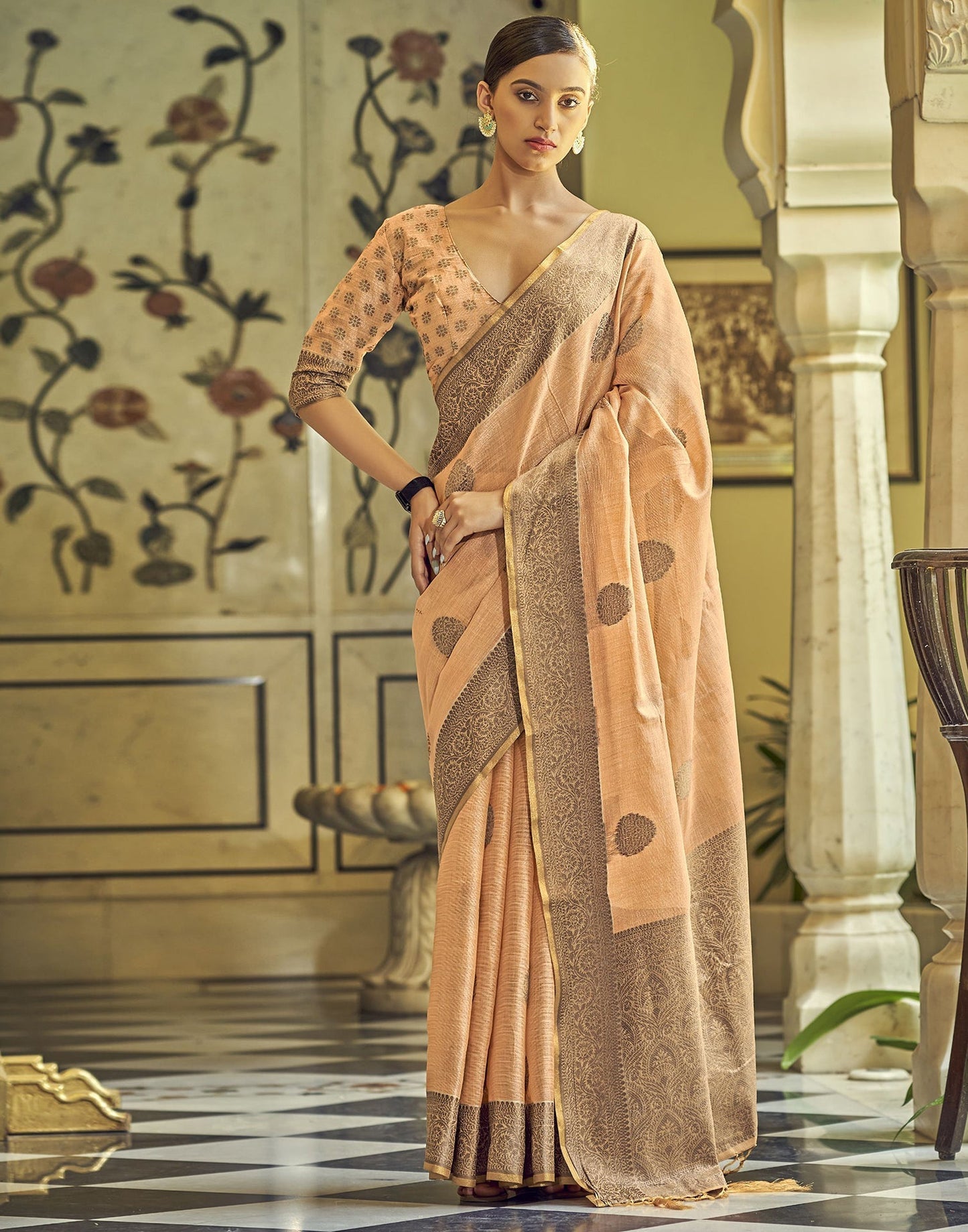 Light Orange Linen Saree | Leemboodi