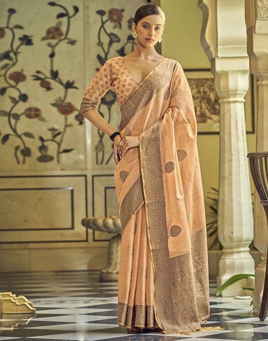 Light Orange Linen Saree | Leemboodi