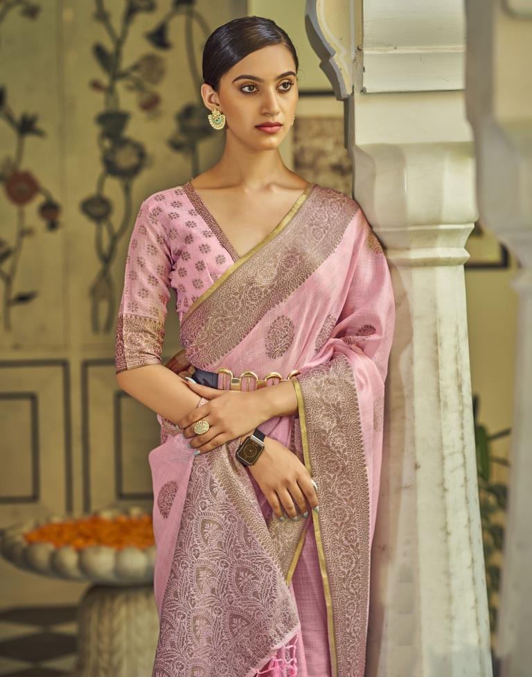 Light Pink Linen Saree | Leemboodi