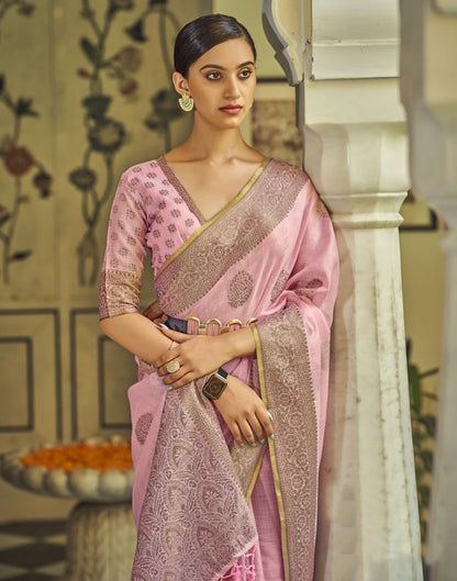 Light Pink Linen Saree | Leemboodi