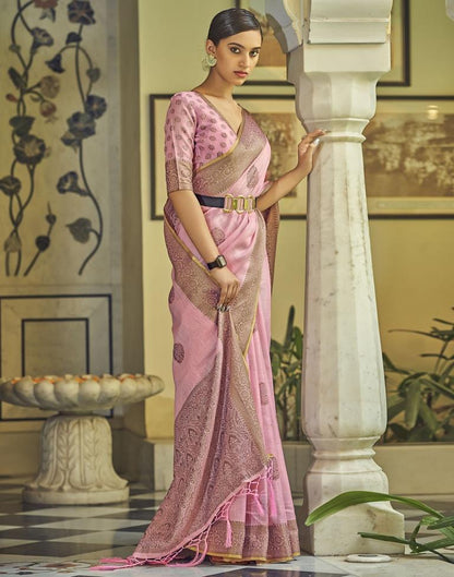 Light Pink Linen Saree | Leemboodi