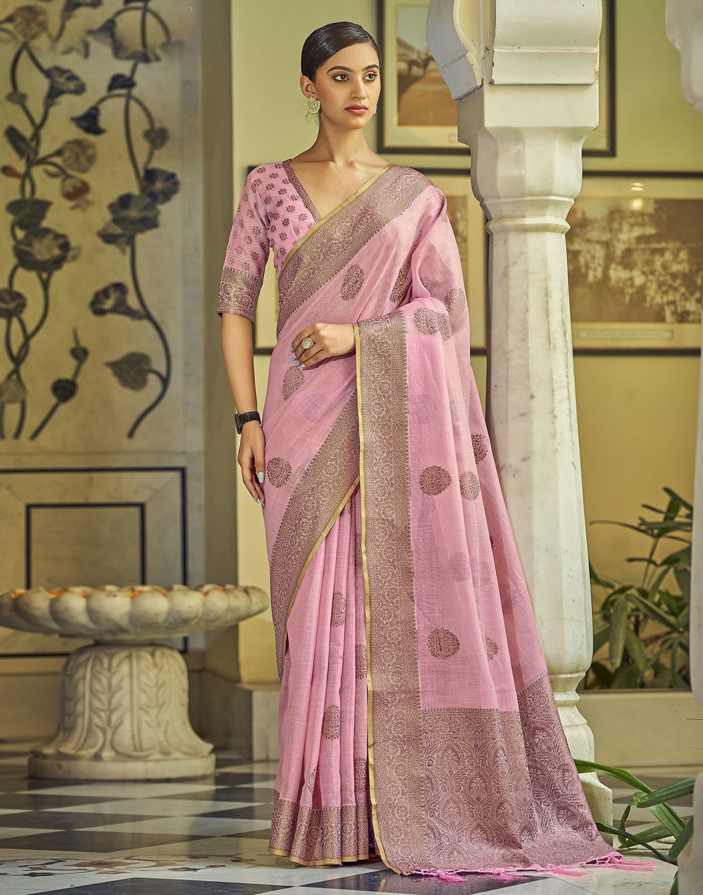 Light Pink Linen Saree | Leemboodi