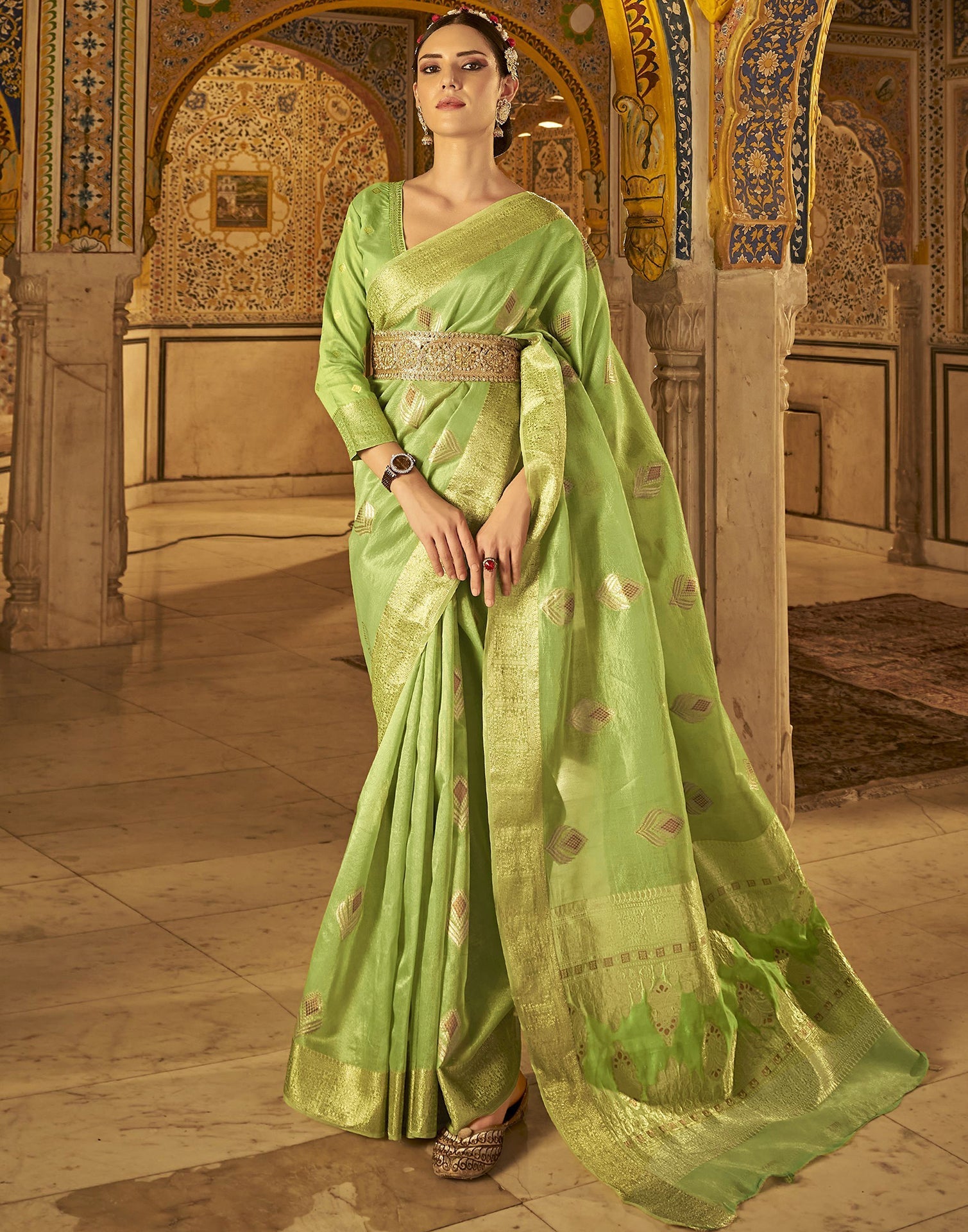 Parrot Green Silk Saree | Leemboodi
