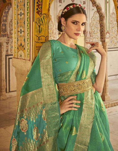 Turquoise Green Silk Saree | Leemboodi