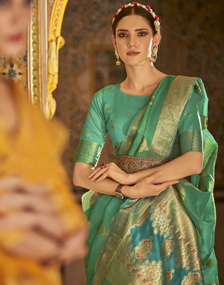 Turquoise Green Silk Saree | Leemboodi