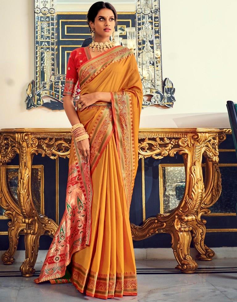 Mustard Silk Saree | Leemboodi