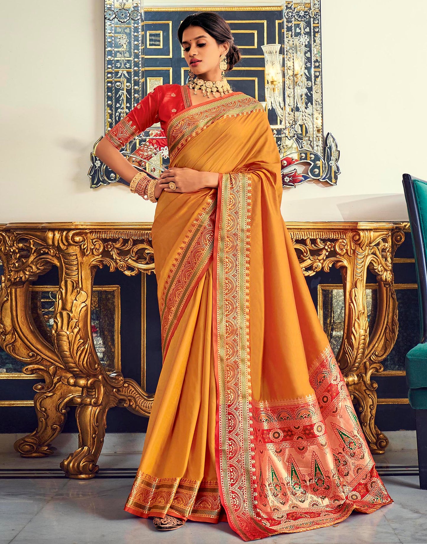 Mustard Silk Saree | Leemboodi
