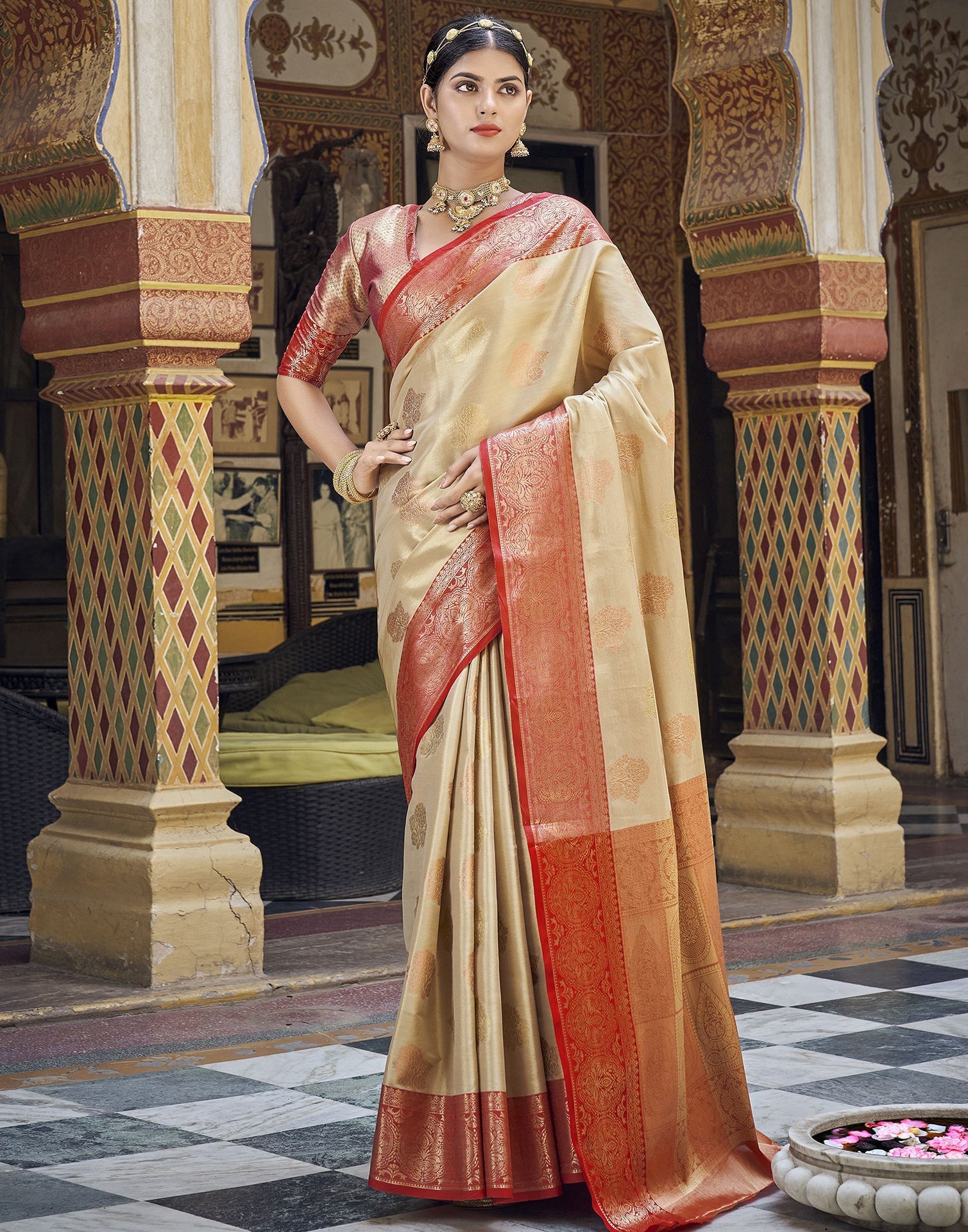 Beige Silk Saree | Leemboodi