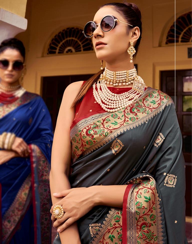 Grey Silk Saree | Leemboodi