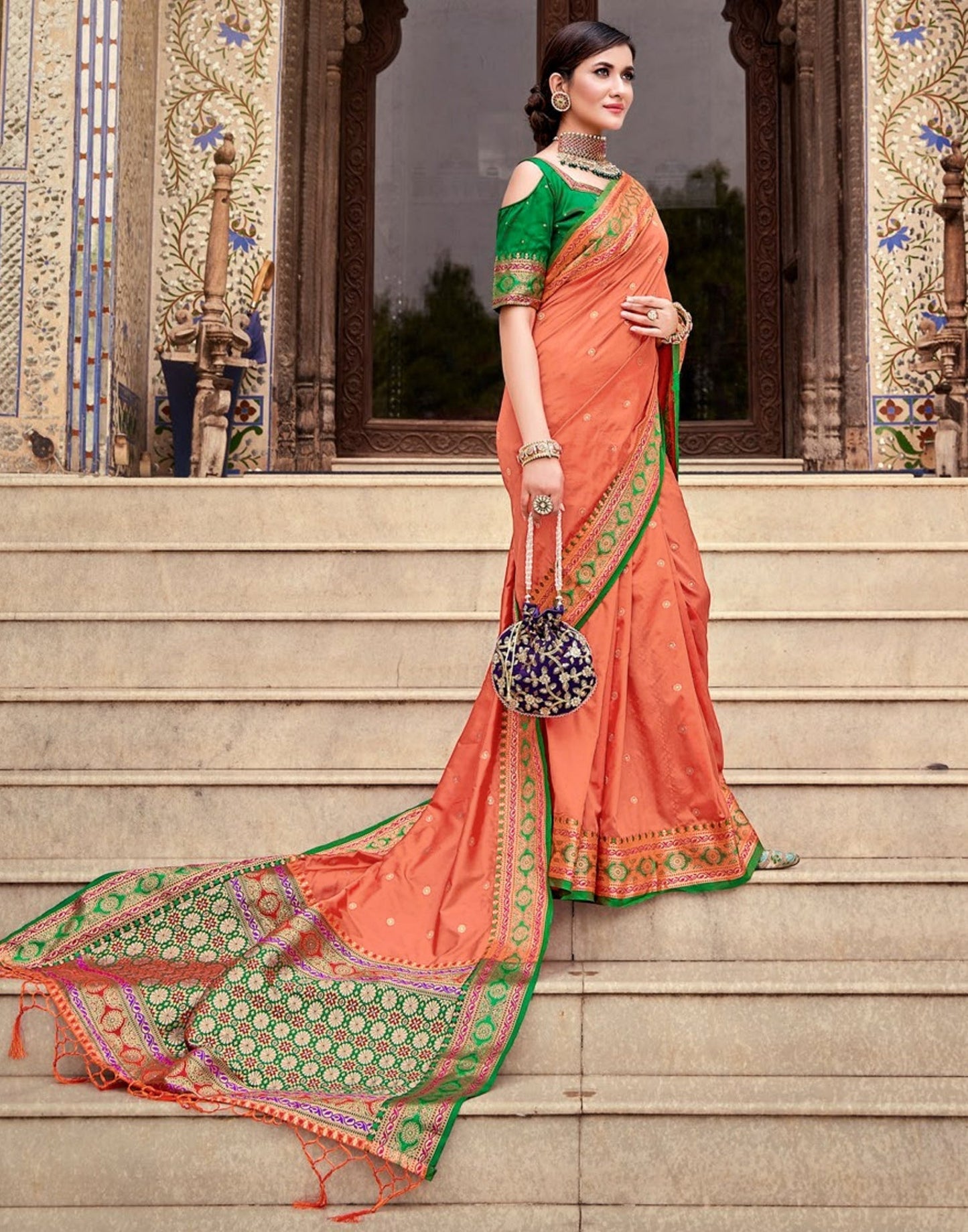 Orange Silk Saree | Leemboodi