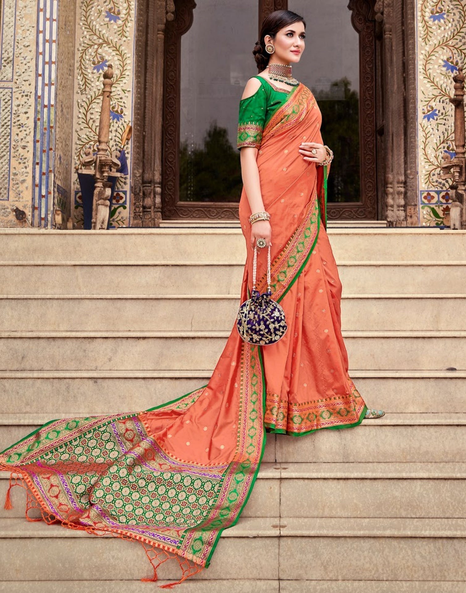 Orange Silk Saree | Leemboodi